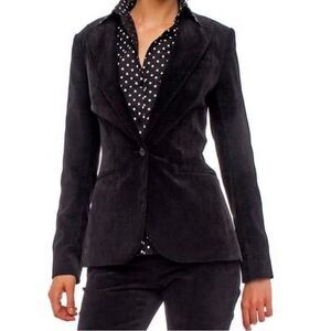 Norma‎ Kamali Black Corduroy Blazer Jacket Size 4 Fitted Lined Stretch Classic